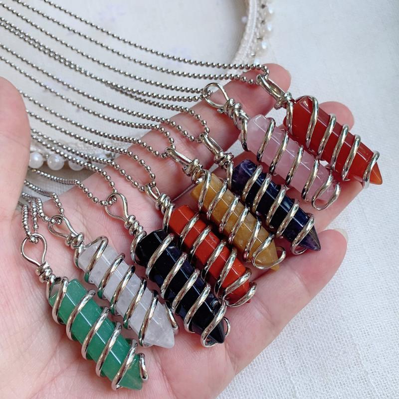 Pendant Necklaces Silver Color Natural Gem Stone Necklace For Women Hexagonal Carnelian Red Agate Purple Crystal Pendulum NecklacePendant Ne
Pendant Necklaces Silver Color Natural Gem Stone Necklace For Women Hexagonal Carnelian Red Agate Purple Crystal Pendulum NecklacePendant Ne