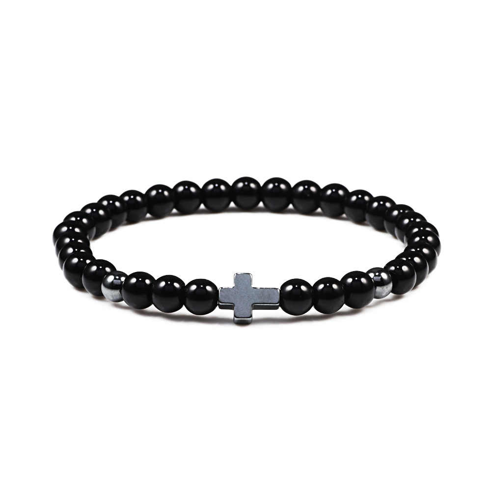 Prayer Men Women Bracelet Hematite Cross 6MM Natural Stone Bead Strand Bracelets Bangle Jesus Yoga Homme Jewelry Gift