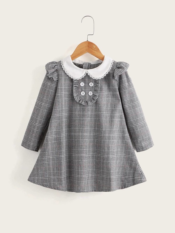 Little girl Prince of Wales Plaid doll neck dress SHE