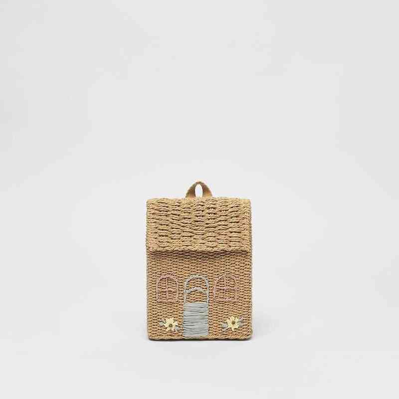Evening Bags Tobo Children s Straw Woven Backpack Girls Cute Little House Mini Student School Bag Unique Women 220513