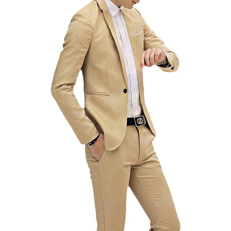 2Pcs Men Gentleman Suit One-Button Notch Flap Pockets Lapel Long Sleeve Jacket Blazer Long Pants Set for Office Meetings 220817