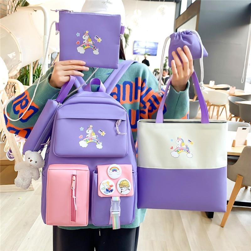 School Bags 5 Pcs Set Trend Badge Women Backpack Multiple Pockets Bag For Girls Large-capacity Contrast Color Travel Backbags 2022, Black
School Bags 5 Pcs Set Trend Badge Women Backpack Multiple Pockets Bag For Girls Large-capacity Contrast Color Travel Backbags 2022, Black