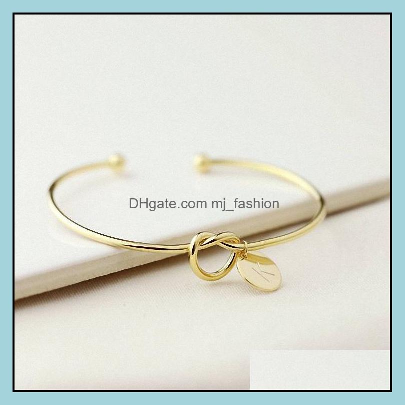 Charm Bracelets Jewelry 26 Letters Open Adjustable Wire Cuff Bracelet Alphabet Heart Knot Bangle For Women Q348Fz Dtd