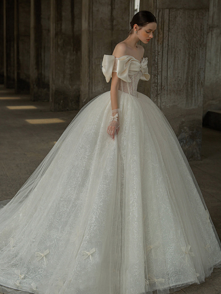 Main Wedding Dress For Women 2022 Bride Satin Simple Forest Super Fairy Dream Big Tail Boat Neck Princess Skirt Bridal Gowns