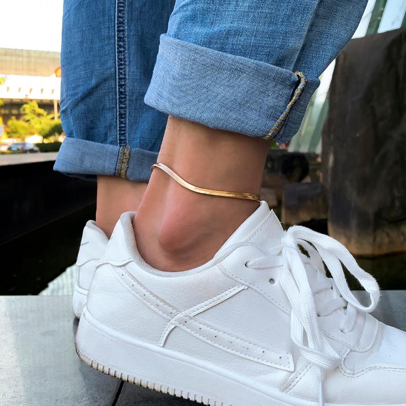 Anklets Gothic Basic Simple Flat Blade Snake Chain Bracelet On The Leg For Men Women Punk Gold Color Copper Anklet Kpop Foot Jewelry