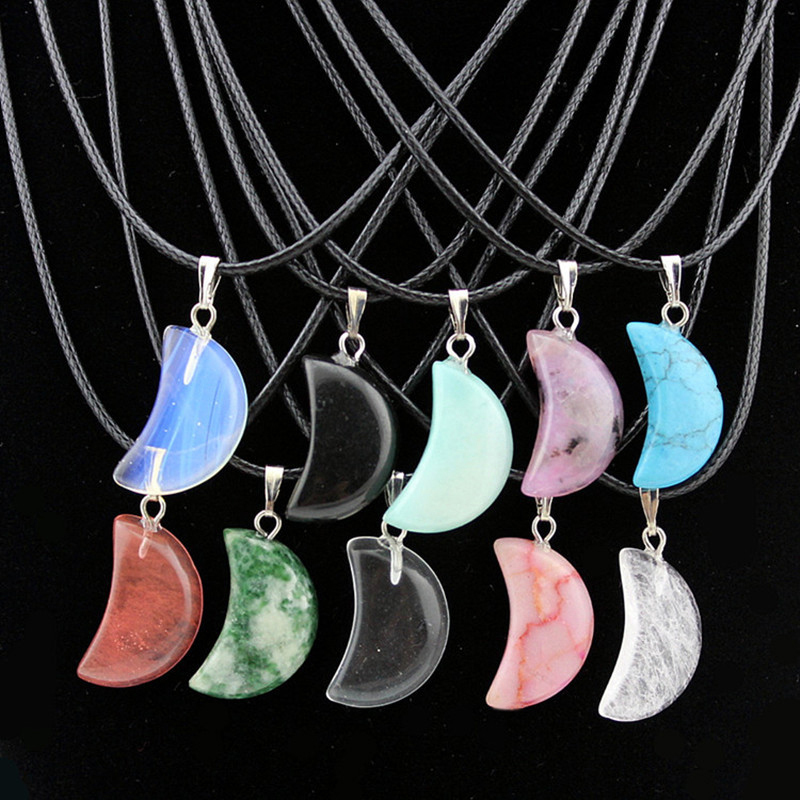 Natural Stone Chakra Gemstone Necklace for Women Men Reiki Healing Point Crystal Quartz Pendant Charm Necklaces With Leather Chain Promotion Jewelry G