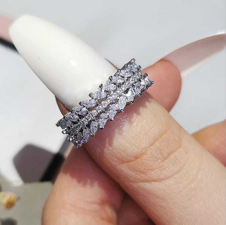 Choucong Ins Top Sell Wedding Rings Deluxe Jewelry 925 Sterling Silver Marquise Cut White Topaz CZ Diamond Gemstones Party Women Engagement Band Leaf 