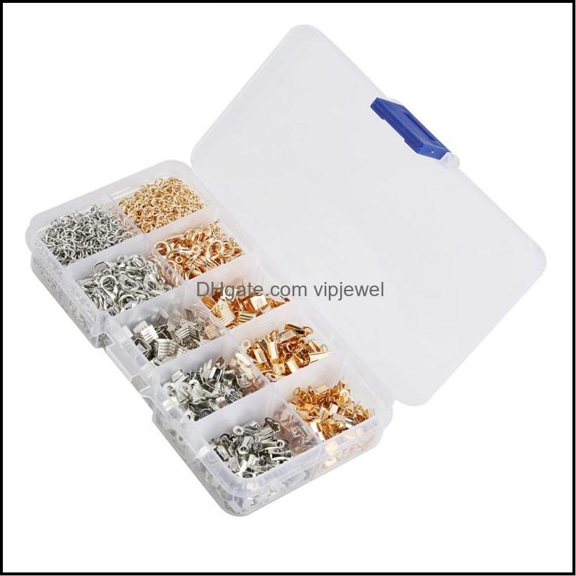 Clasps Hooks Jewelry Findings Components Kit Iron Fold Over Cord Ends Lobster Claw Jump Rings Exte Dh0Tj