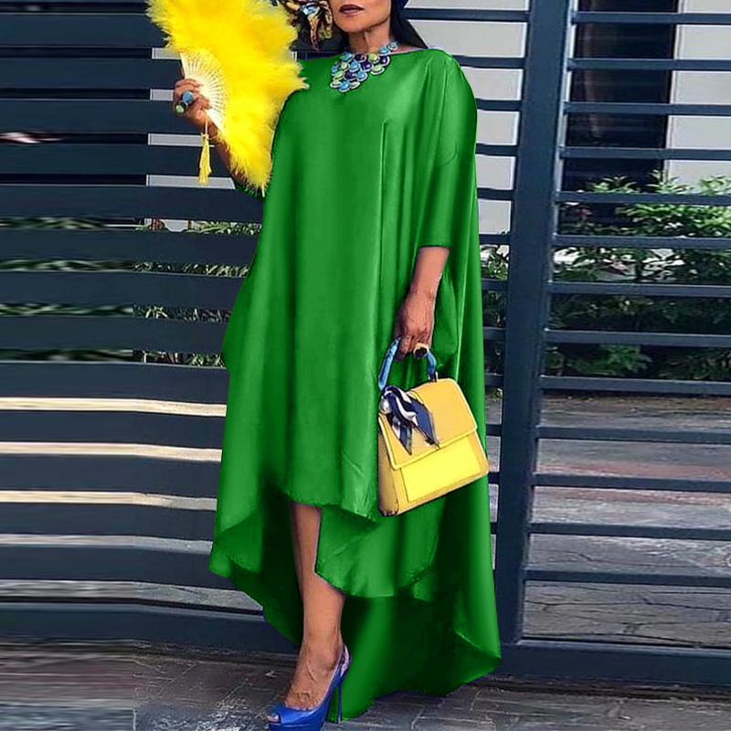 Women Casual 2 3 Sleeve Irregular Maxi Dress VONDA Robe Spring O Neck Asymmetrical Pleated Vestidos Elegant Long Sundress 220613