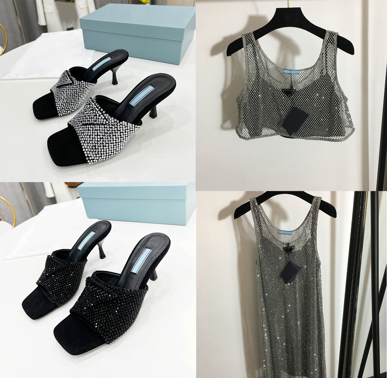 Diamond Womens Slippers Dresses Tops Designer Shoes See Through Skirt Vest Triangle Logo Sandals Women Clothes
Diamond Womens Slippers Dresses Tops Designer Shoes See Through Skirt Vest Triangle Logo Sandals Women Clothes