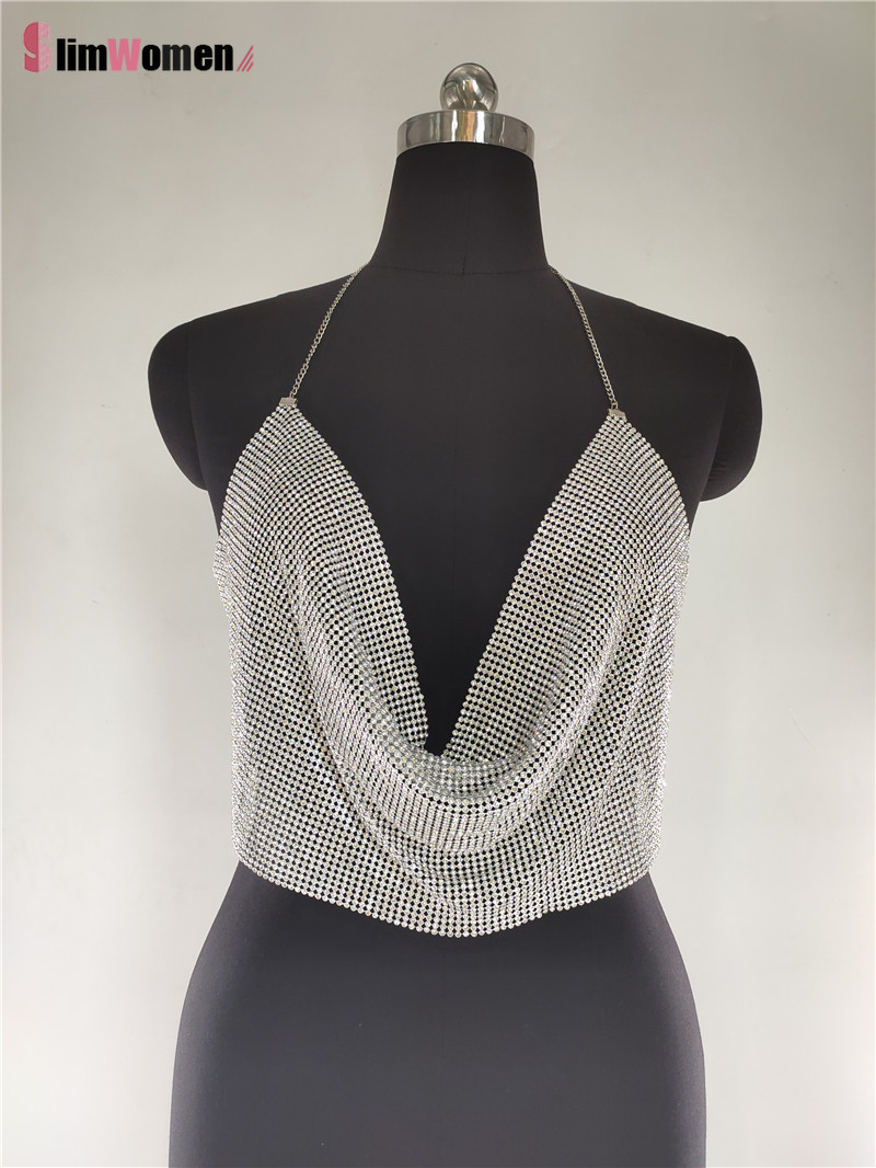 Halter Sexy Y2k Shiny s Bra Crop Top Backless Summer Beach Chic Party Bralette Cropped Women Tank Camis 220325