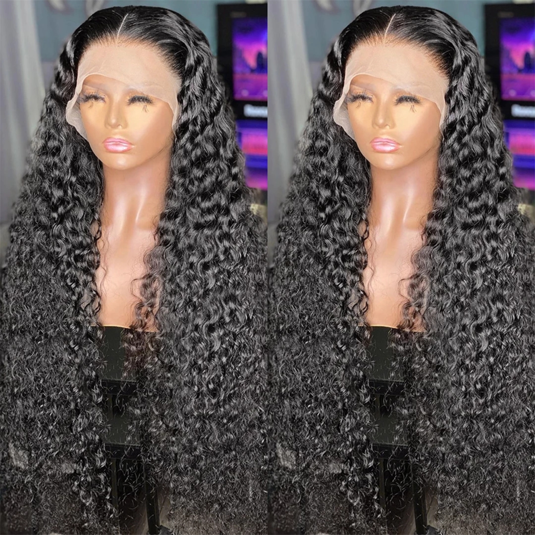 36 Inch Long Loose Deep Wave Brazilian Human Hair Wigs Transparent Synthetic Curly Lace Front Wig For Women