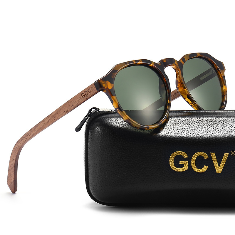 GCV Brand Advanced Walnut Wood Hawksbill Leopard Grain Frames Ultralight Sunglasses Men Women Female Polarized Delicate Fashion 220407
