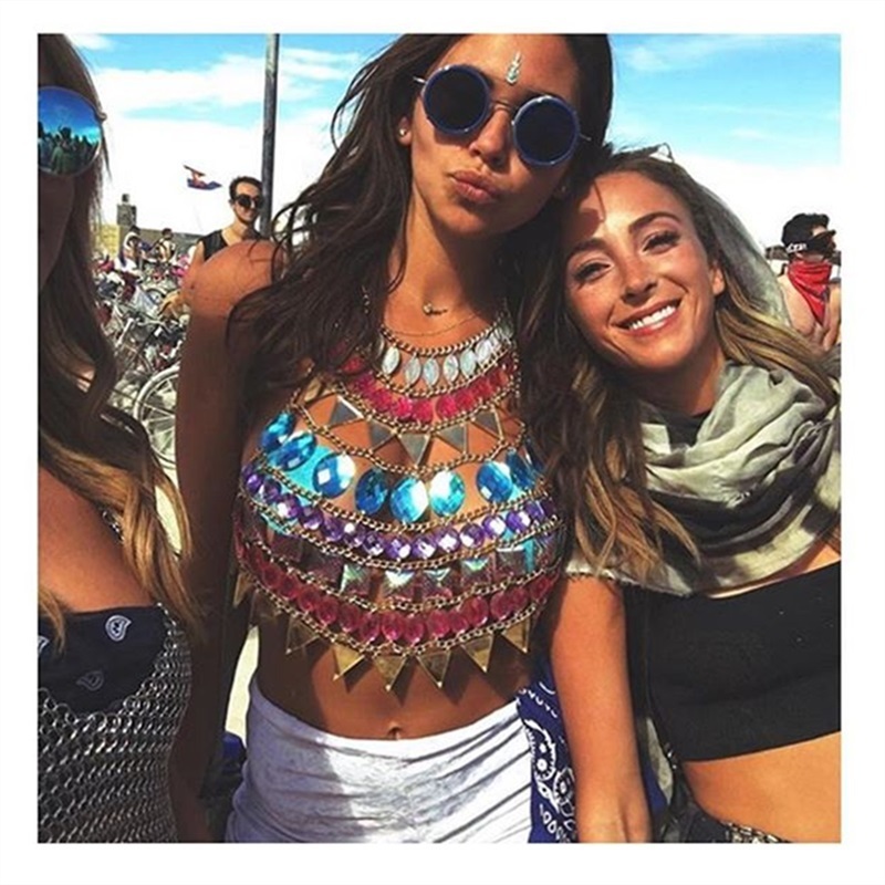 Festival Sexy Metal Chain Crop Tops Women Sparkly Diamond Sequins Halter Camis Tank Top Beach Night Party vest Summer 220325
