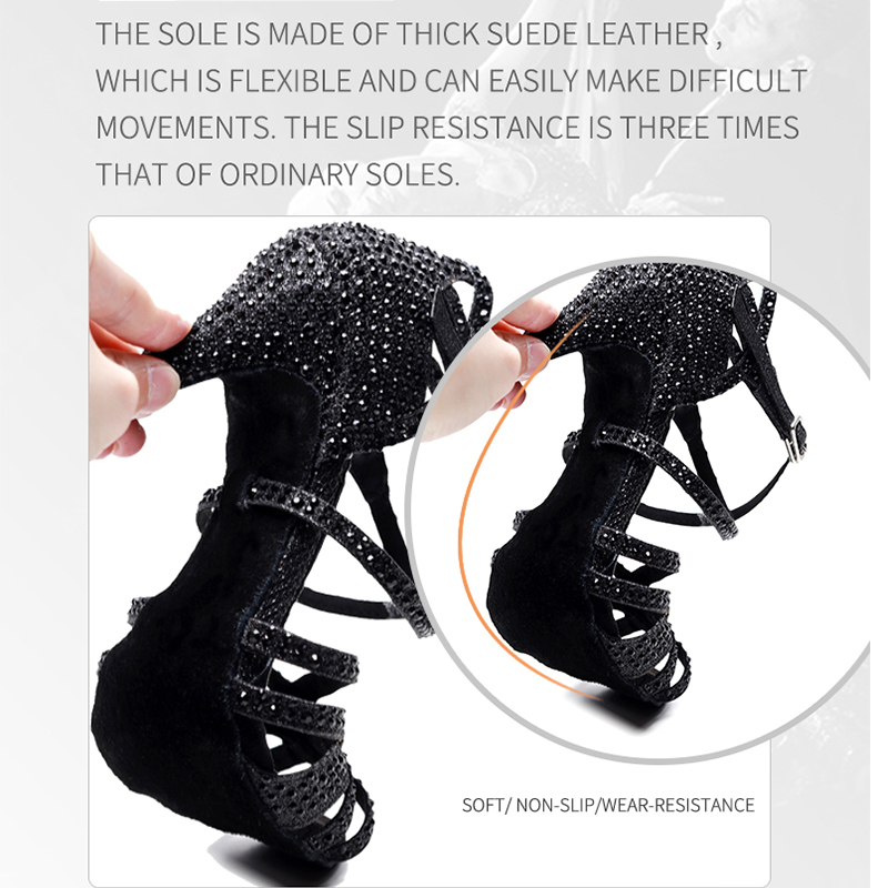 Women Dance Shoes Latin Woman Ballroom Latino Dancing Wedding Party Sandals Black Rhinestion Bachata Salsa Dance-shoes 220509