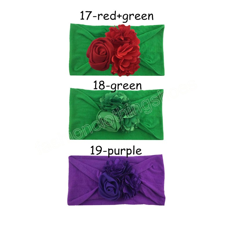 Fashion Baby Girls Chiffon Flower Knit Headband Infant Nylon Wide Hairband Kids Rose Headwear Newborn Birthday Gifts Photo Props