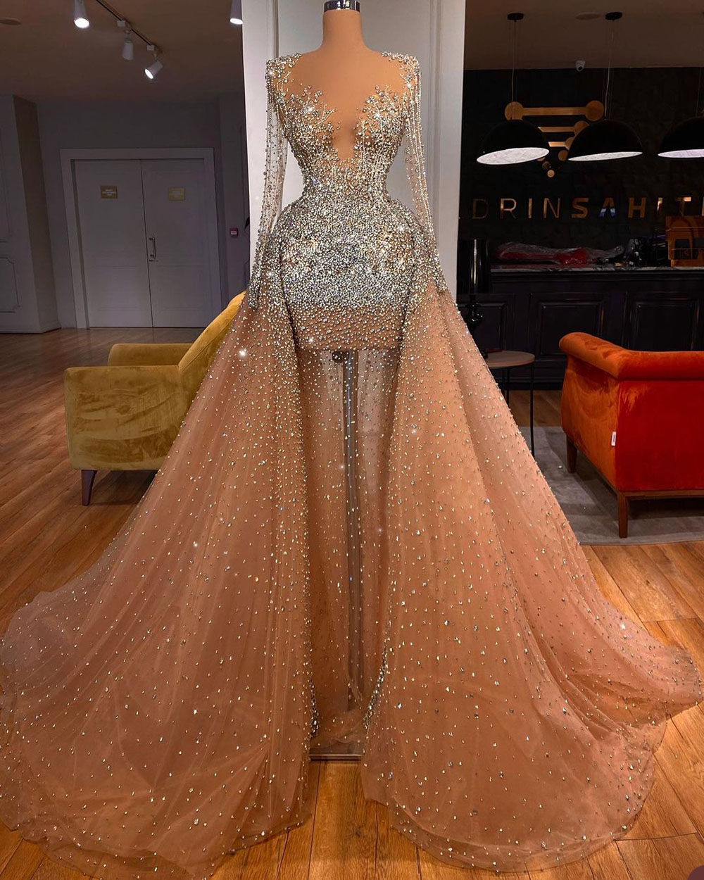 Luxury Mermaid Wedding Dresses With Train Crystal Beads Women Formal Bridal Gowns Custom Made Plus Size
