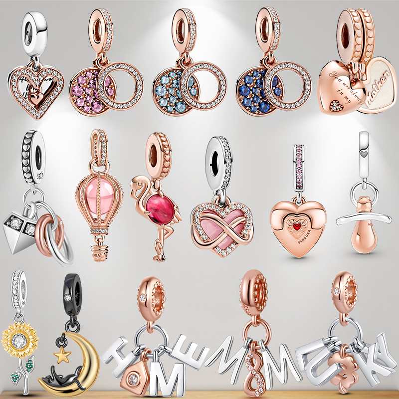 S925 Sterling Silver Pendant Charms for Original box Rose Gold Eros Cross Flamingo European Bead Charms Bracelet Necklace