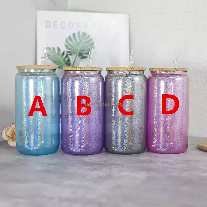 New 16oz Sublimation Glitter Beer Can 4 Color Clear Glass With Wooden Lids&Plastic Straws 500ml White Blank Water Bottles DIY Heat Transfer Wine Tumblers
New 16oz Sublimation Glitter Beer Can 4 Color Clear Glass With Wooden Lids&Plastic Straws 500ml White Blank Water Bottles DIY Heat Transfer Wine Tumblers