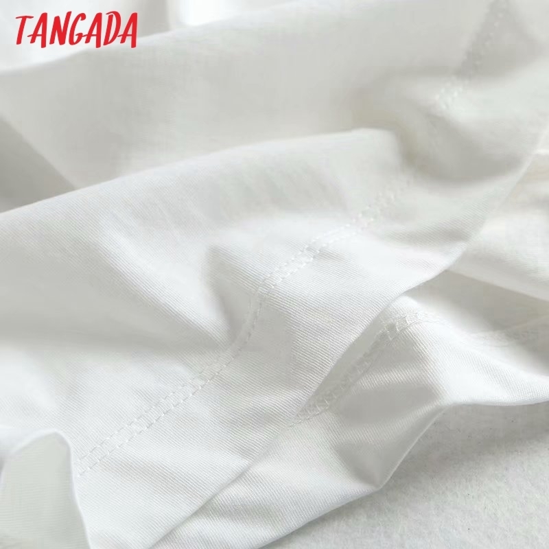 Tangada women print white cotton T shirt short sleeve O neck tees ladies casual tee street wear top 6D1 220714