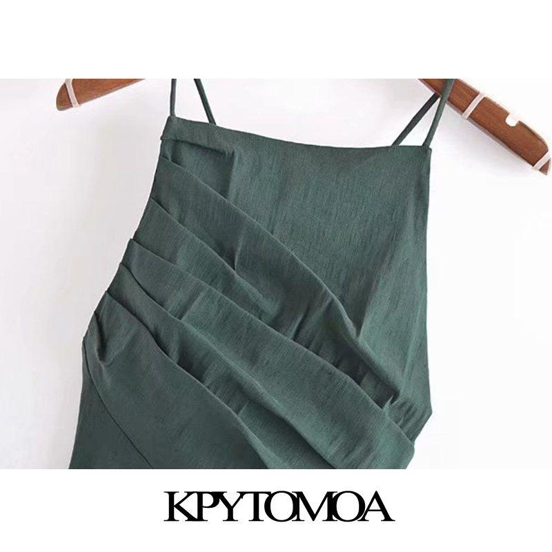 Women Fashion Draped Linen Mini Dress Vintage Backless Zipper Thin Crossover Straps Female Dresses Vestidos Mujer 220526