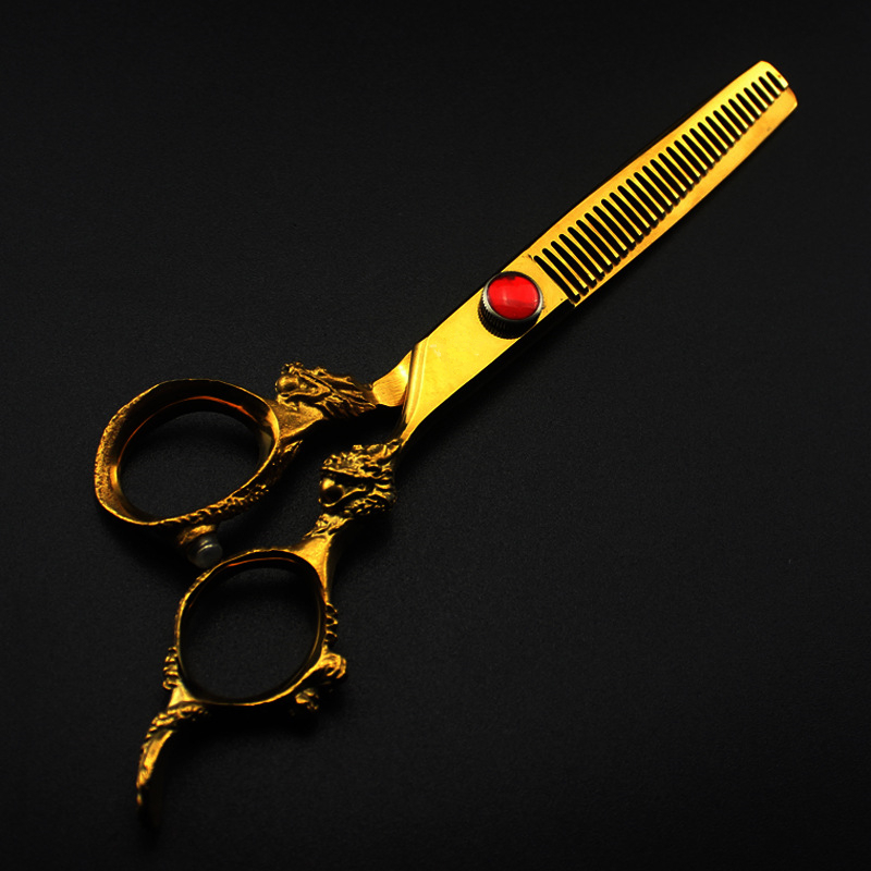 professional Japan 440c 6 '' gold dragon hair cutting scissors haircut thinning barber haircutting shears Hairdresser 220317