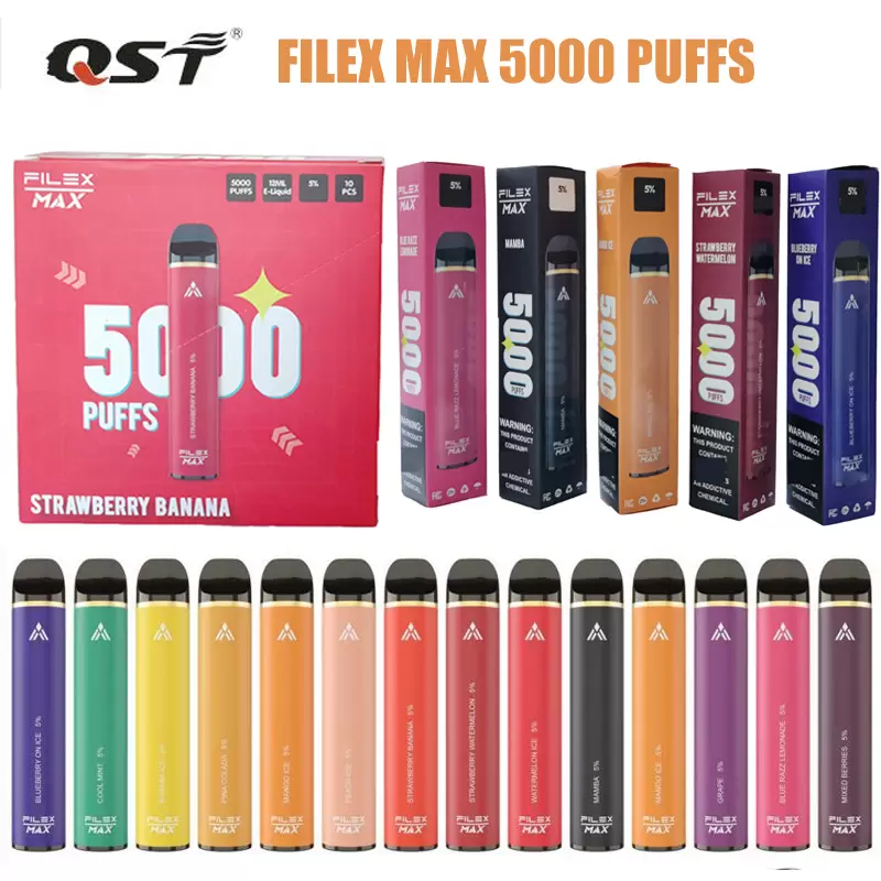 Vape 5000 Puffs Filex Max Disposable Vape Bars Electronic Cigarette 12ml Capacity Prefilled Pods Device 1100mah Chargeable Battery Kit 13 flavors
Vape 5000 Puffs Filex Max Disposable Vape Bars Electronic Cigarette 12ml Capacity Prefilled Pods Device 1100mah Chargeable Battery Kit 13 flavors