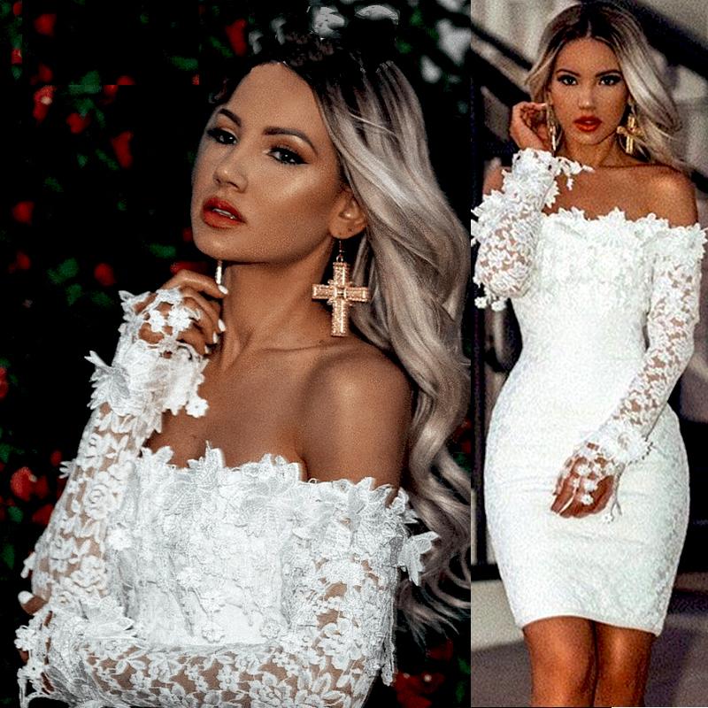 Casual Dresses Sexy White Lace Dress Long Sleeve Women Bodycon Off Shoulder Wedding Party Clubwear Evening Short Mini DressCasual
Casual Dresses Sexy White Lace Dress Long Sleeve Women Bodycon Off Shoulder Wedding Party Clubwear Evening Short Mini DressCasual
