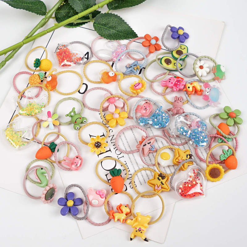 60 120PCS Cartoon Hair Ties Baby Girl Accessories Kawaii Bobbles Elastic Rubber Bands for Children Kids Ponytail Holder 220630