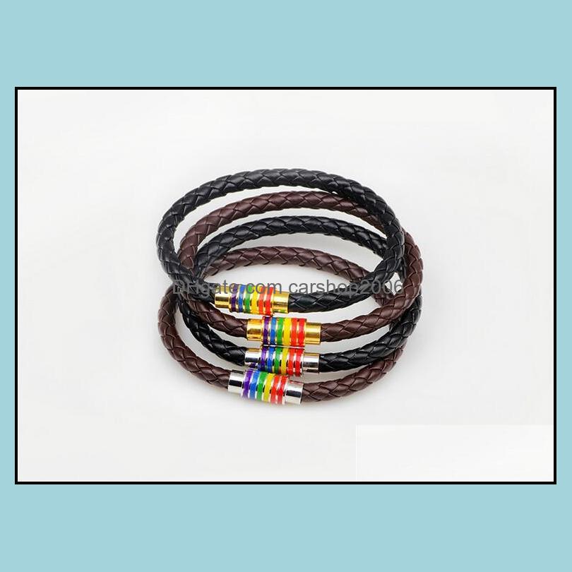 Charm Bracelets Jewelry Fashion Rainbow Woven Leather Stainless Steel Magnetic Buckle Bracelet For Men Women Gift 50Pcs Epacket Drop Deliver
Charm Bracelets Jewelry Fashion Rainbow Woven Leather Stainless Steel Magnetic Buckle Bracelet For Men Women Gift 50Pcs Epacket Drop Deliver