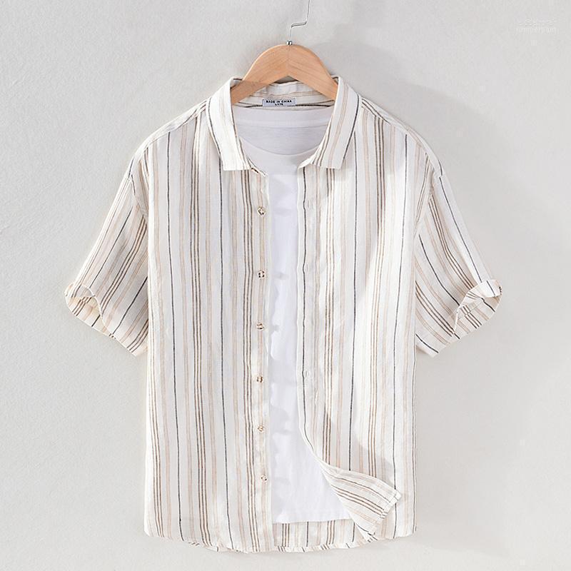 Summer Striped Pure Linen Brand Shirt Men Casual Short-sleeved Fashion Shirts For Tops Mens Clothing Chemise Camisa Men's Eldd22, Gray
Summer Striped Pure Linen Brand Shirt Men Casual Short-sleeved Fashion Shirts For Tops Mens Clothing Chemise Camisa Men's Eldd22, Gray