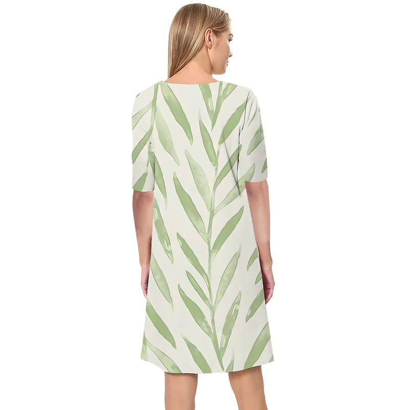 Women Dress Simply Green Leaves Pattern 3D Printed VNeck Loose Casual Short Sleeve Shift Dress for Female Dresses 220616
