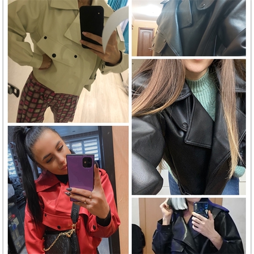 Ailegogo Arrival Winter Autumn Women's Leather Wallet Campera Chaqueta Cuero Mujer Modis Coat Women Veste Cuir De Couro L220815