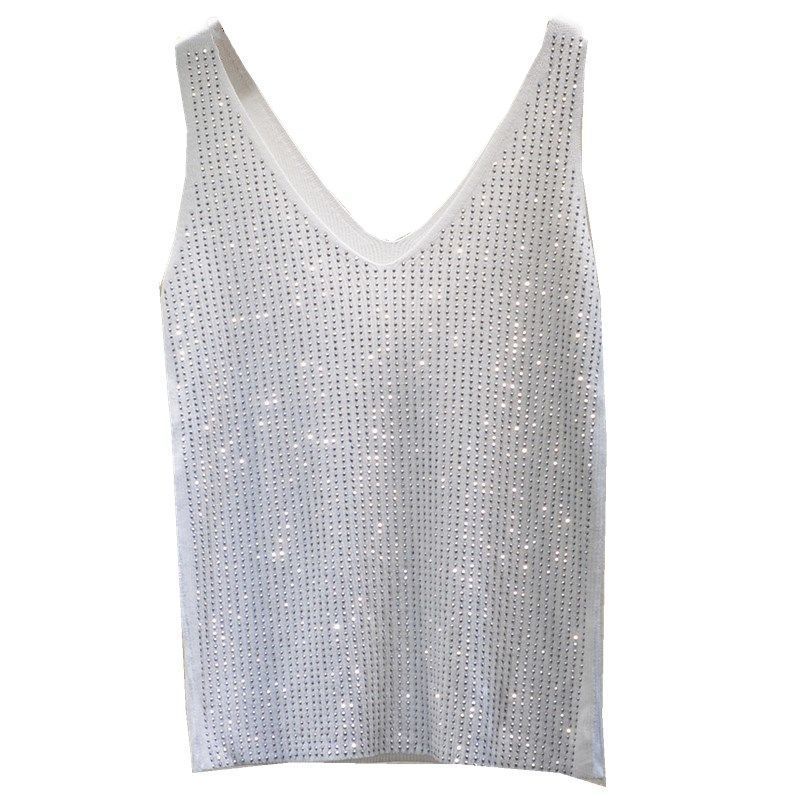 Women's Sexy Sequin Tank Tops Lace Up V-neck Jacket Basic Camis Vest Fashion Women Clothing Top Corset 220423