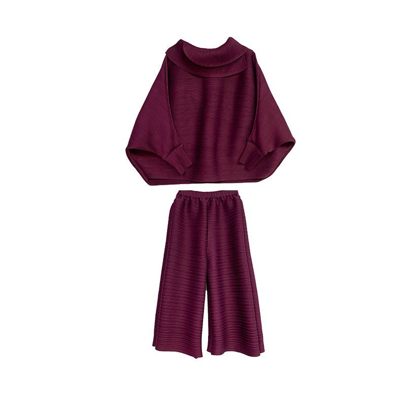 LANMREM Pleated Suit Set For Women Spring Lapel Top + Fold Wide Leg Pants Two-piece Loose Casual s Female 2C2174 220315