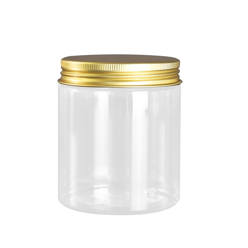 Dia.68mm PET Clear Plastic Empty Bottle Cosmetic Packaging Hair Wax Pot Plastic Cap Aluminum Lid Food Candy Flower Tea Jars Containers 150ml 200ml 250