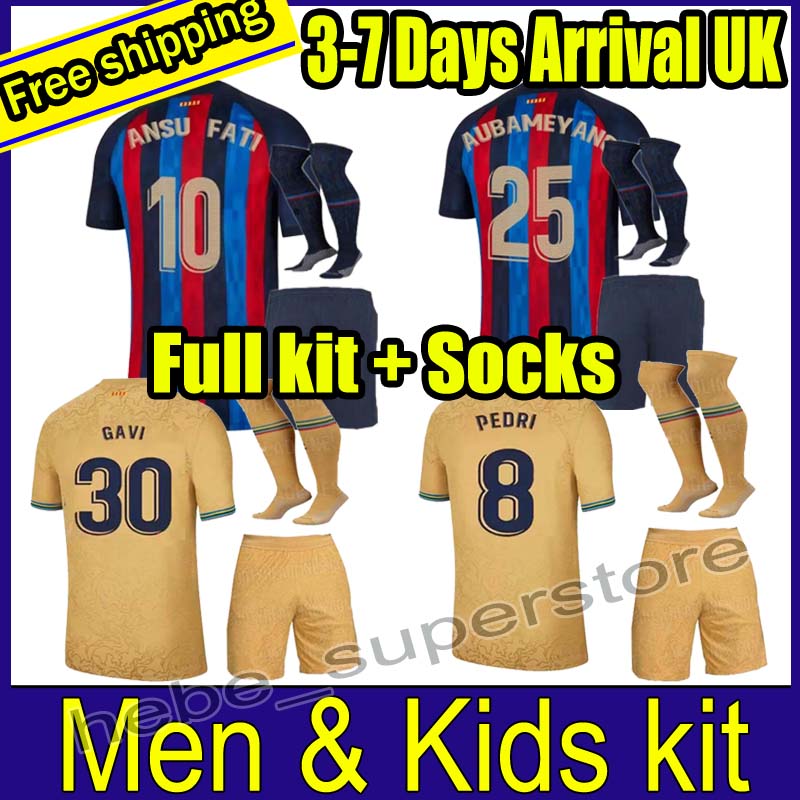 22 23 Full Kit sets Camisetas de football MEMPHIS PEDRI ADAMA AUBA LEWANDOWSKI soccer jersey FERRAN ANSU FATI GAVI F. DE JONG DEST Adult kids with socks BARCELONAS, 22-23 home