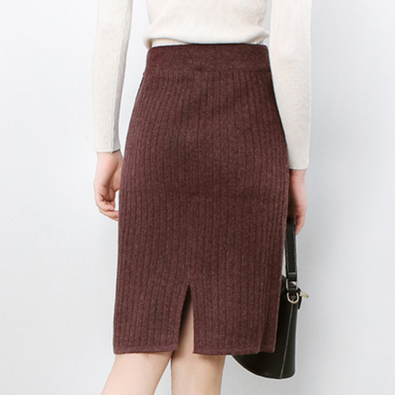 Women's Knit Straight Skirt With Slit High Waist Long Pencil Korean Style Beige Black Green Purple Tube 220317