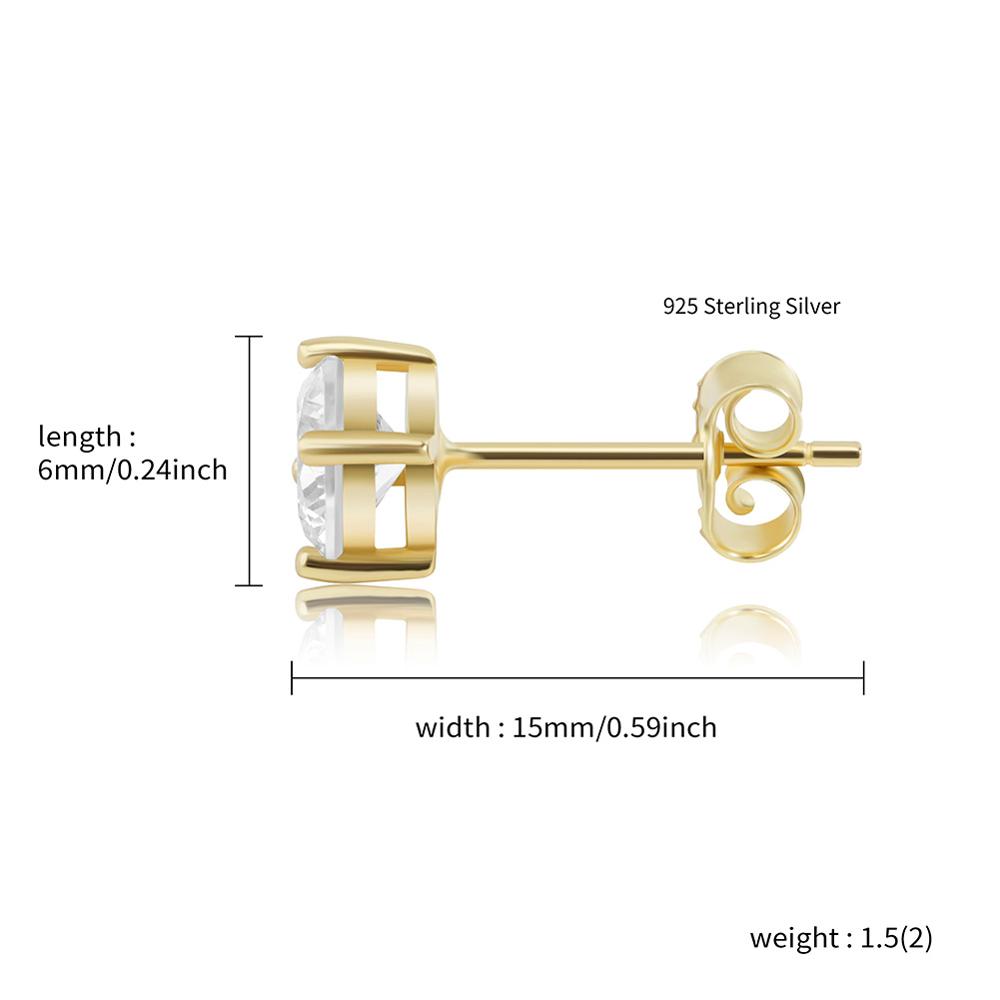 Vintage 4 6 8MM Round Cut CZ Stud Earrings Gold 925 Sterling Silver Fashion Jewelry For Women Hip Hop Fashion Iced Out Prong Cubic Zirconia Fine Quali