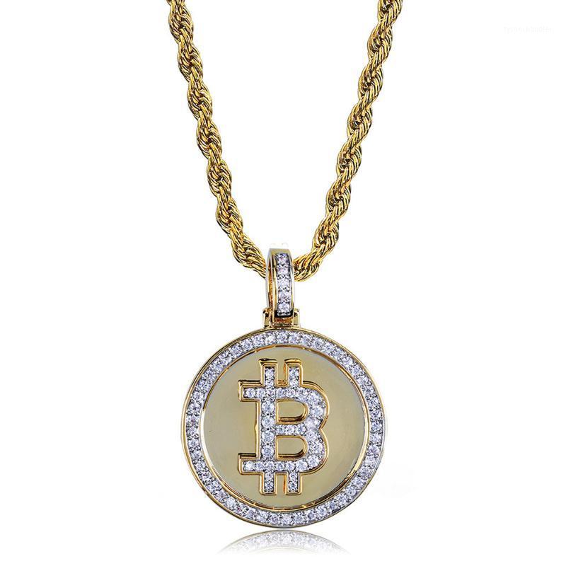 Chains Hip Hop Iced Out Rhinestone Coin Pendant Necklace BTC Mining Gift For Men Women With Rope Chain