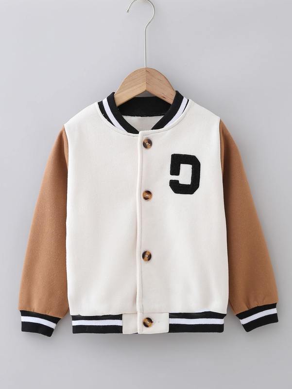 Toddler Boys Letter Pattern Colorblock Thermal Lined Bomber Jacket SHE