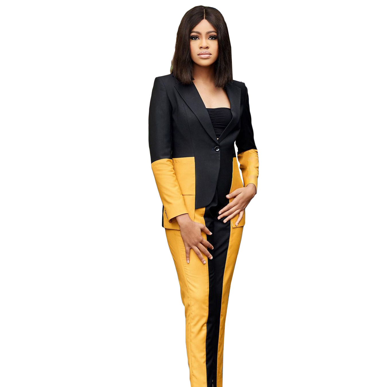 Color Matching Red Carpet Fashion Women Pants Suits 2 Pieces Slim Fit Prom Evening Party Wear Dressing