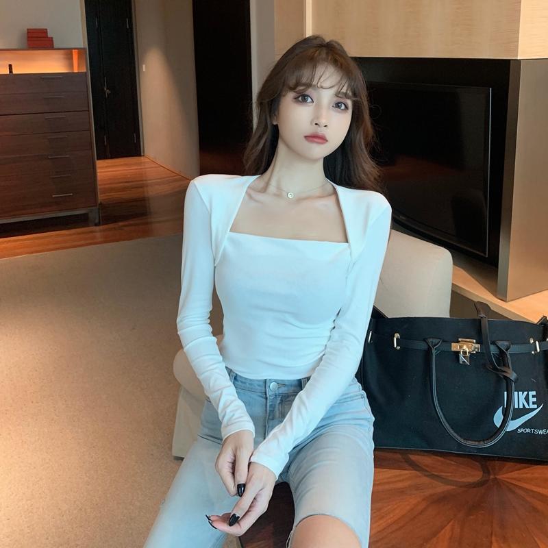Women's T-Shirt Autumn Careful Machine Square Collar Exposed Collarbone Sexy Long-sleeved Short Tight Bottoming Shirt Top WomenWomen's, Black
Women's T-Shirt Autumn Careful Machine Square Collar Exposed Collarbone Sexy Long-sleeved Short Tight Bottoming Shirt Top WomenWomen's, Black