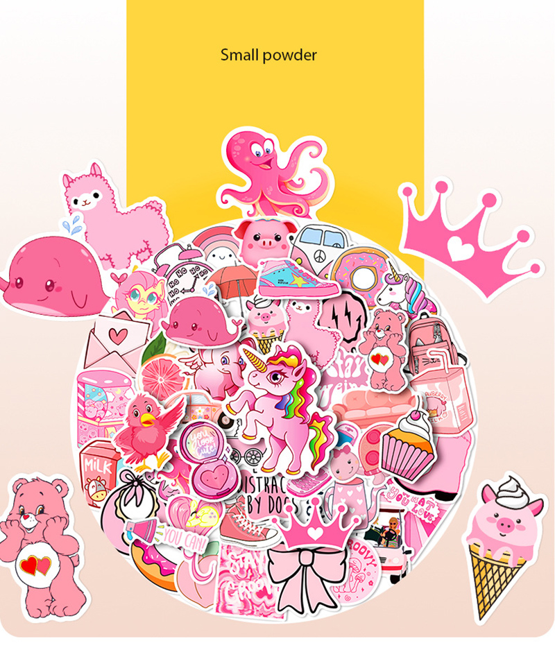 50 Piece Cartoon pink girl graffiti Children Sticker Phone Laptop Skateboard Car Stickers Pack for Luggage Guitar Helmet Water cup Sticker