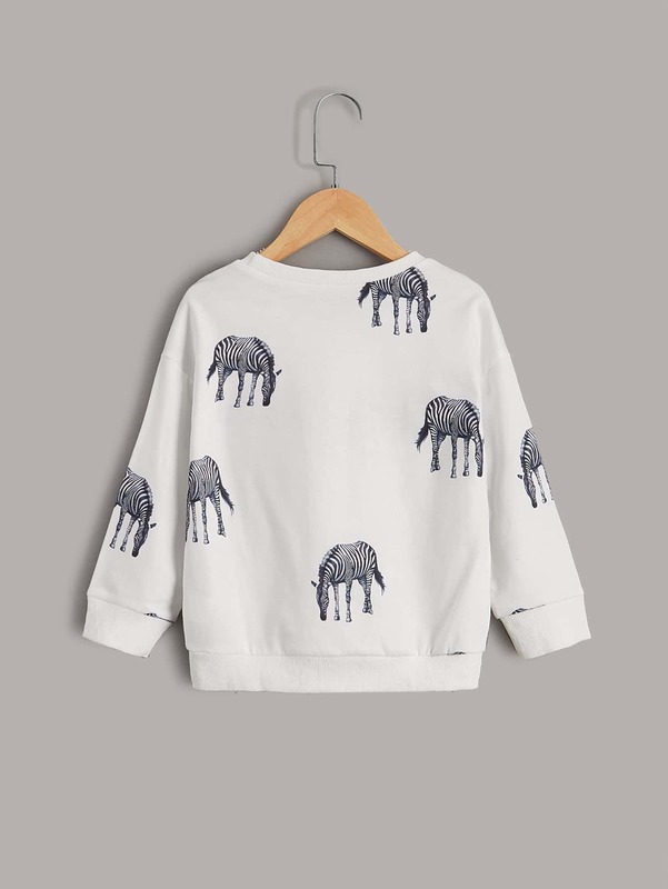 Toddler Boys Zebra Print Letter Embroidery Drop Shoulder Sweatshirt SHE