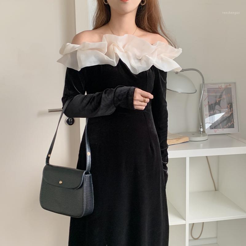 Casual Dresses Off Shoulder Women Dress 2022 Spring Autumn Elegant Vintage Velvet Party Mesh Stitching Ruffled Vestidos, Black
Casual Dresses Off Shoulder Women Dress 2022 Spring Autumn Elegant Vintage Velvet Party Mesh Stitching Ruffled Vestidos, Black
