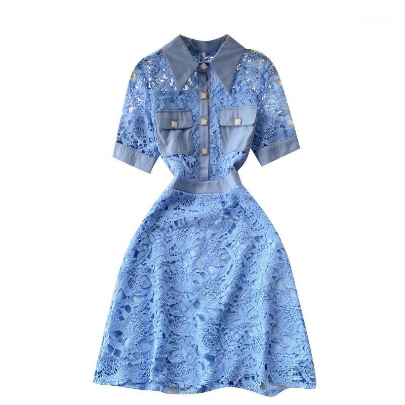 Casual Dresses Summer Blue Women' Retro Hollow Hook Flower Lace Dress Collar Slim And Thin Temperament A-line Women, Picture color
Casual Dresses Summer Blue Women' Retro Hollow Hook Flower Lace Dress Collar Slim And Thin Temperament A-line Women, Picture color