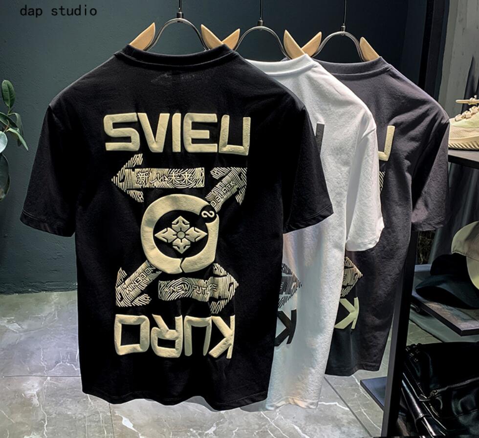 Short-sleeved t-shirt men's 2022 new tide brand summer ins trend all-match t-shirt foam printing top tide