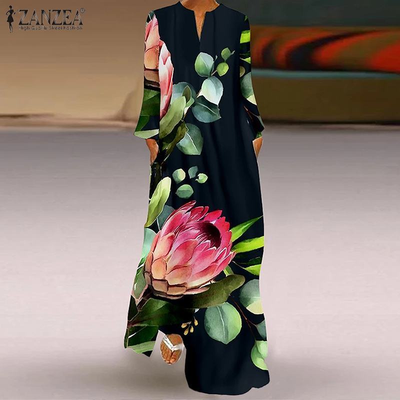 Spring Women s Sundress Bohemian Floral Long Dress ZANZEA Casual Sleeve Party Holiday Vestidos Kaftan Robe Dresses 220521