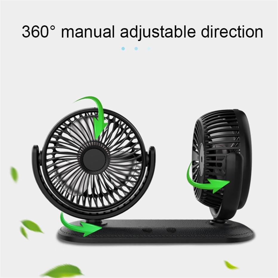 Portable Mini Car Fan 360 Degree AllRound Adjustable Auto Air Cooling Dual Head Usb Fans Quiet Small Desktop Fan2154